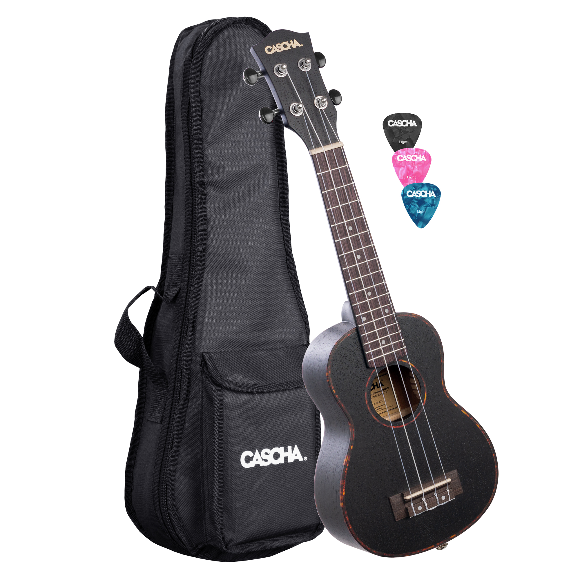 Укулеле сопрано, с чехлом, черный, Cascha HH-2262 Mahogany Series