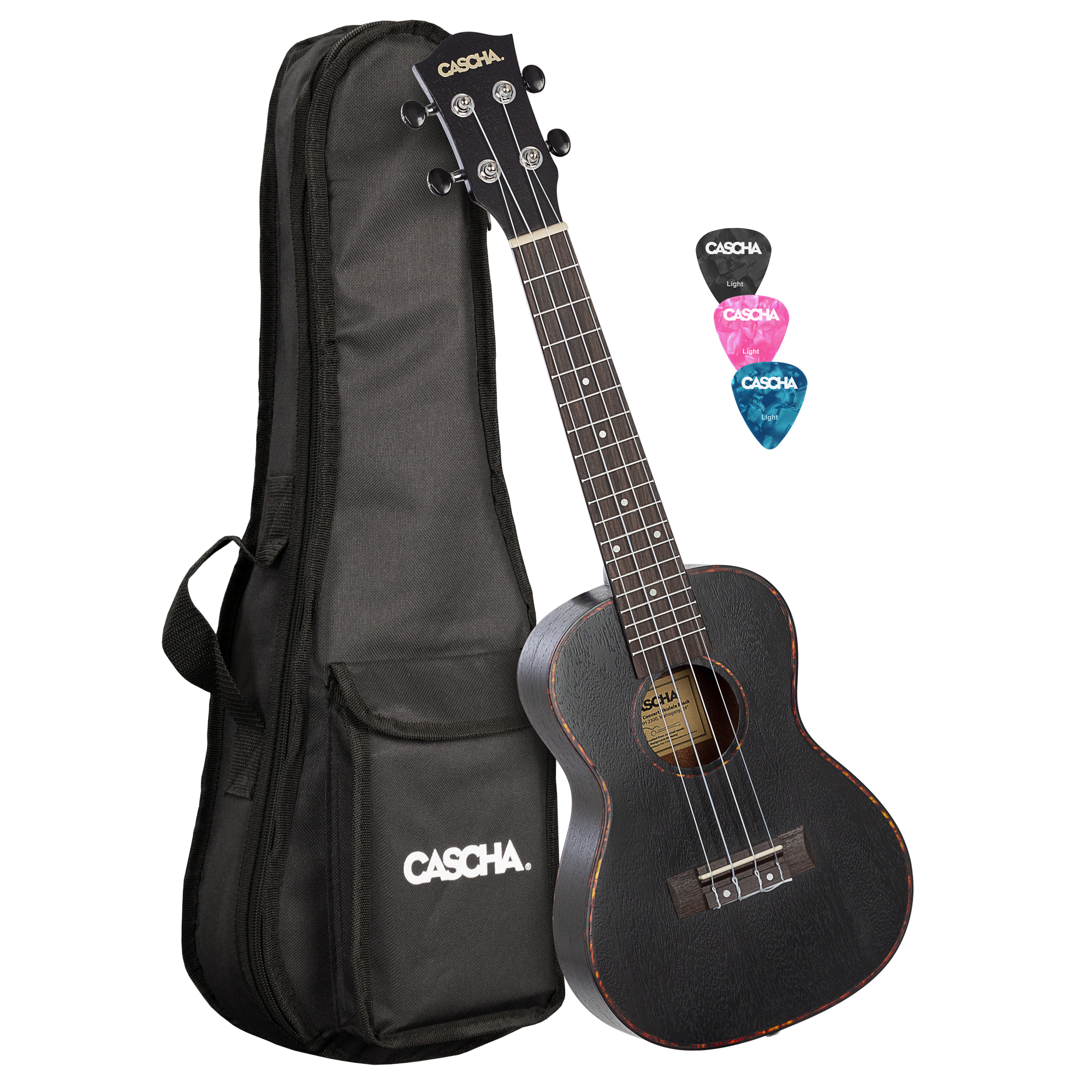 Укулеле концертный, с чехлом, черный, Cascha HH-2300 Mahogany Series