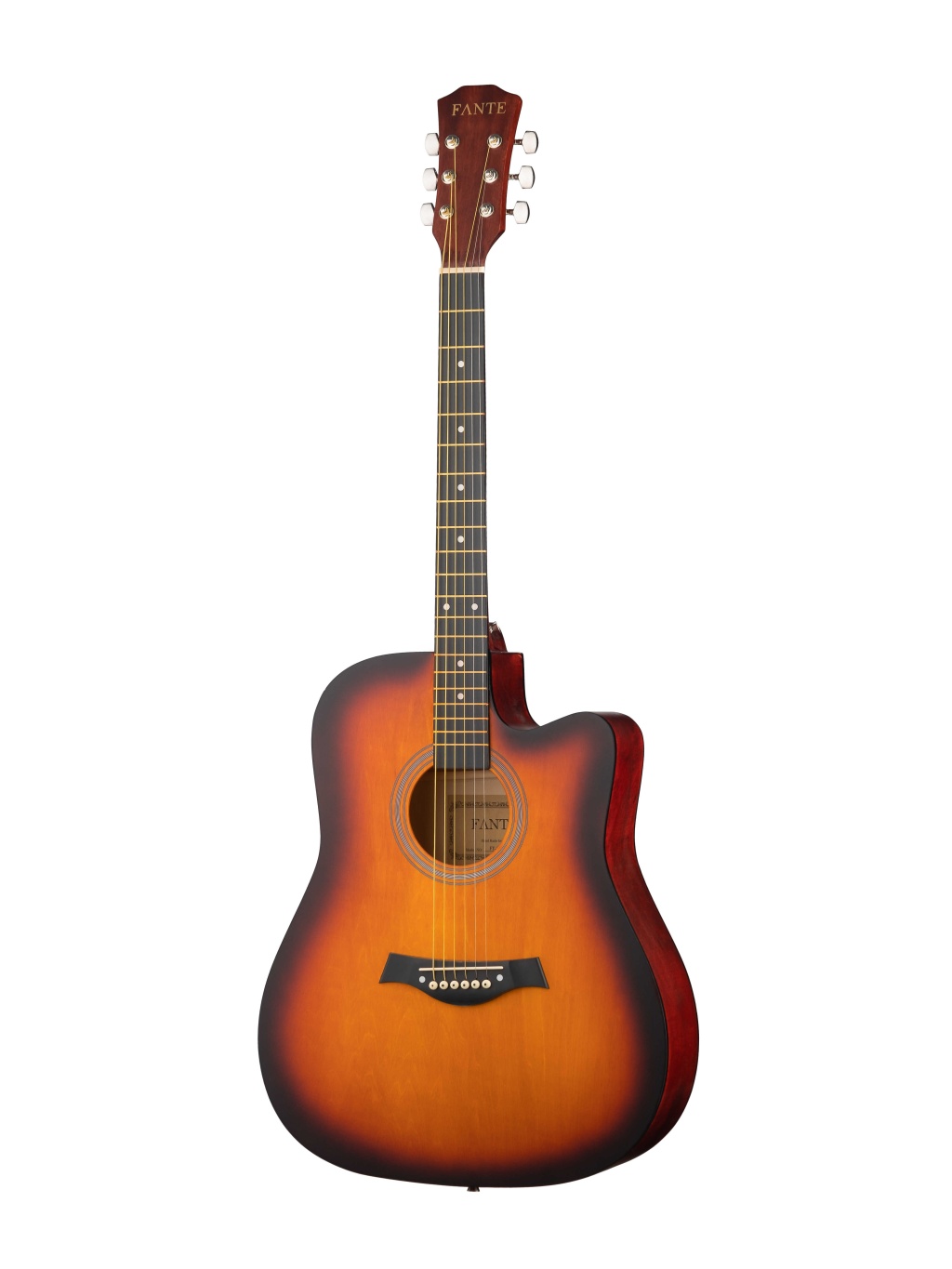 Акустическая гитара 41", с вырезом, санберст, Fante FT-221-3TS