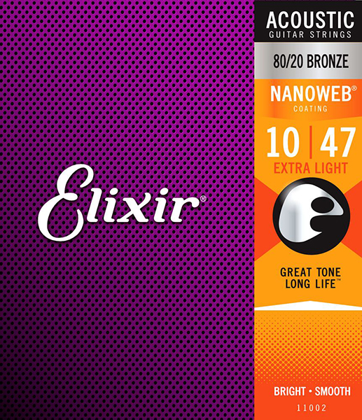 Комплект струн для акустической гитары, Extra Light, бронза 80/20, 10-47, Elixir 11002 NANOWEB