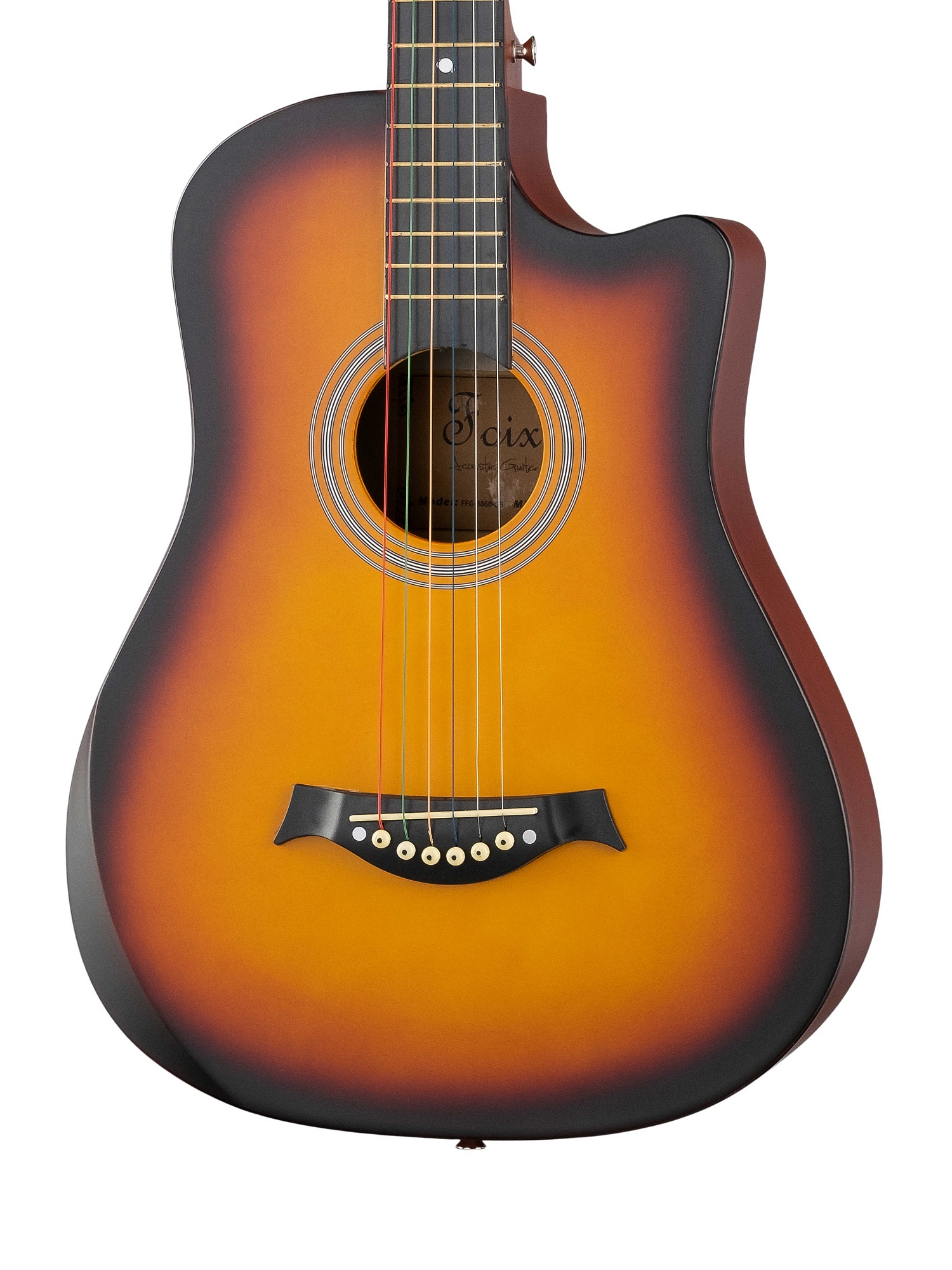Акустическая гитара, с вырезом, санберст, Foix FFG-3860C-SB — изображение 3
